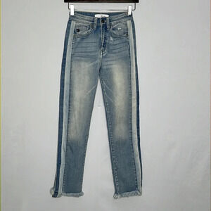KanCan Side Stripe Raw Fringed Hem Straight Leg Jeans - Size 24